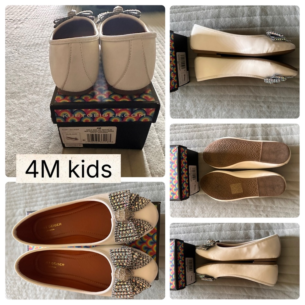 Kurt Geiger Cream Sparkle Bow Flats
